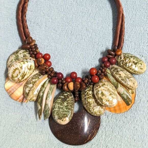 Vintage Artisan Made Natural Shells and Seeds Necklaces on a Satin Cord - Picture 9 of 14